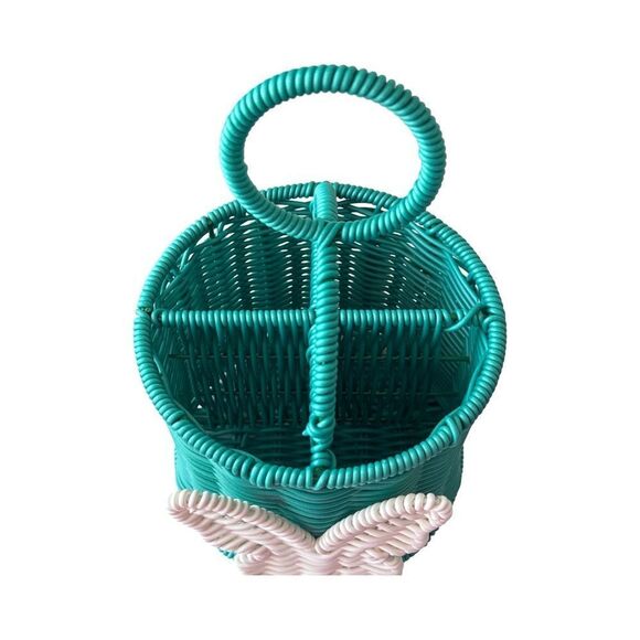 Teal Woven Basket Utensil Caddy with White Butterfly - Picture 3 of 4